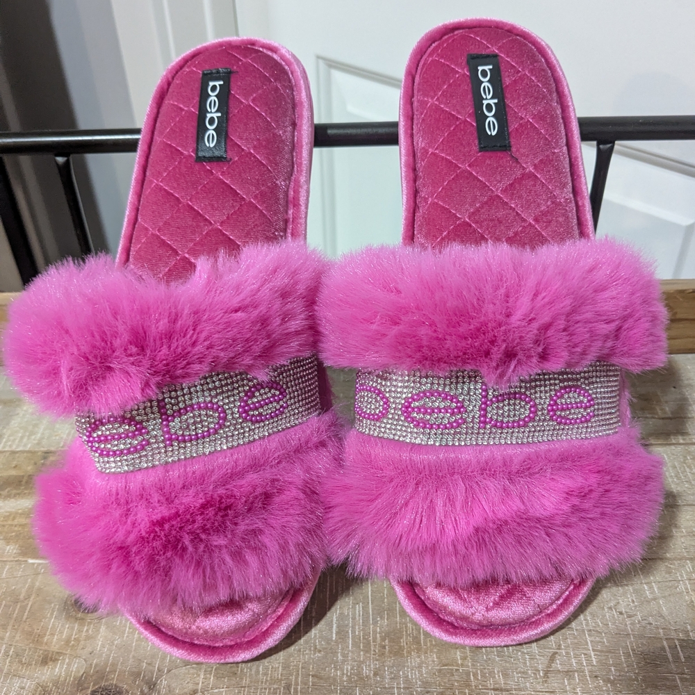 Bebe Pink Furry Slippers
